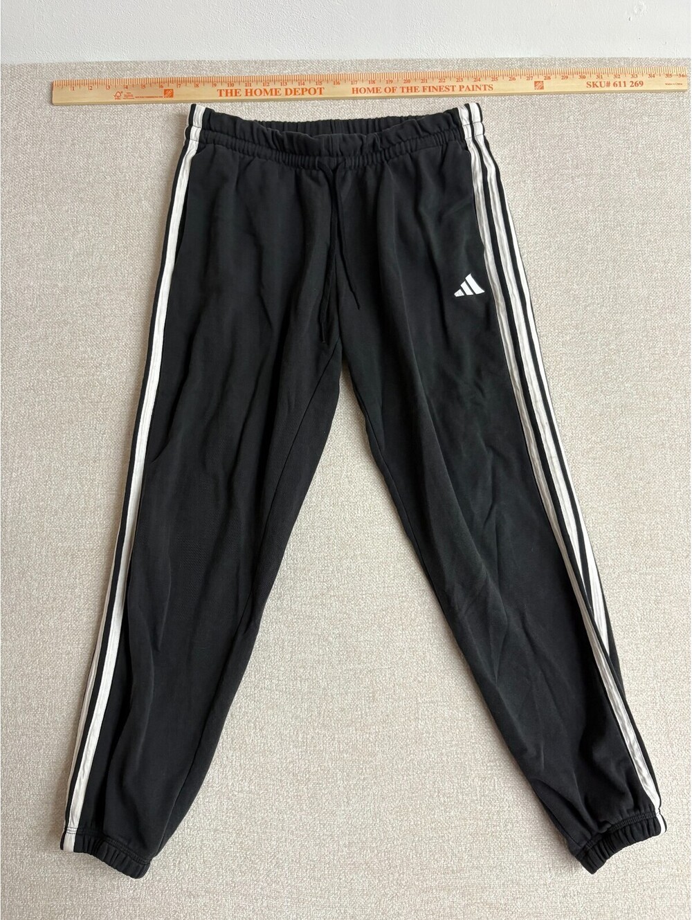 adidas Womens XL Black 3-Stripe Fleece Sweatpants Joggers Elastic Cuffs